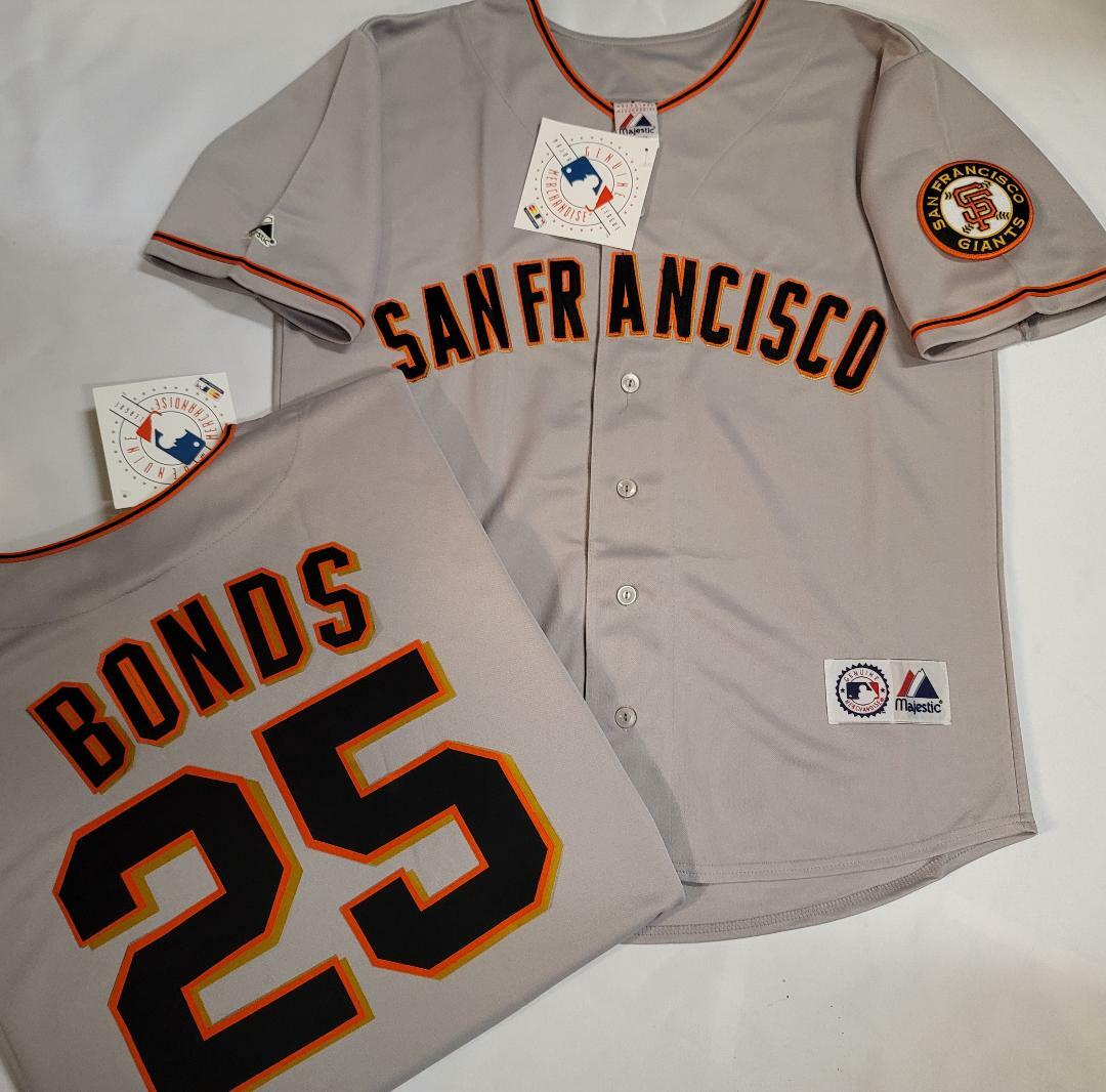 Majestic San Francisco Giants BARRY BONDS 2002 World Series Baseball JERSEY Gray