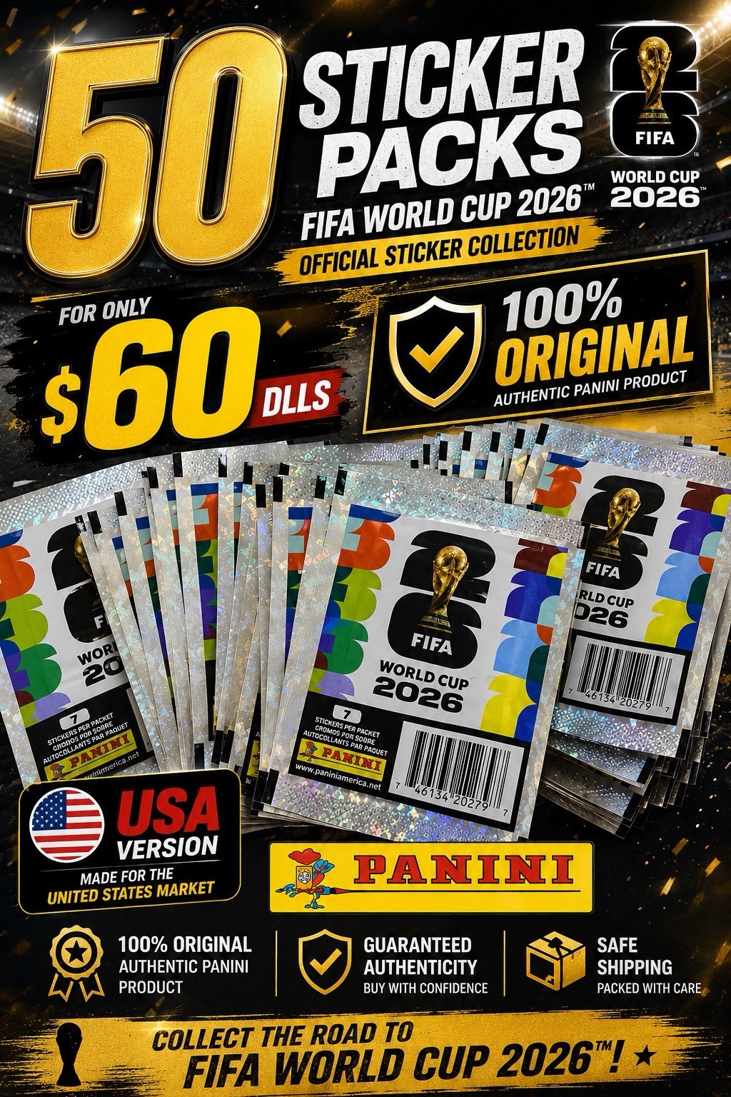 Official Panini FIFA World Cup 2026 Stickers – 50 Packs – USA Version