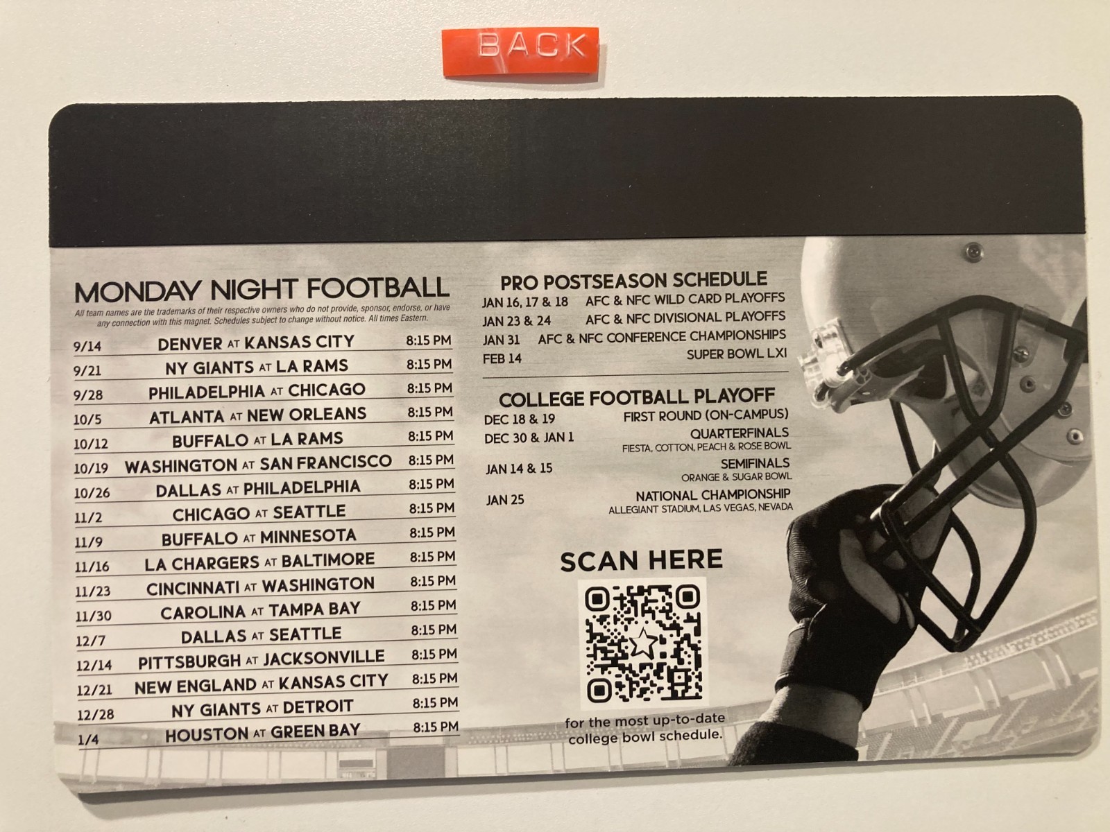 2026 BIG 10 COLLEGE FOOTBALL SCHEDULE ALL 18 TEAMS, DATES & TEAMS PLAYED 8″ X 5″