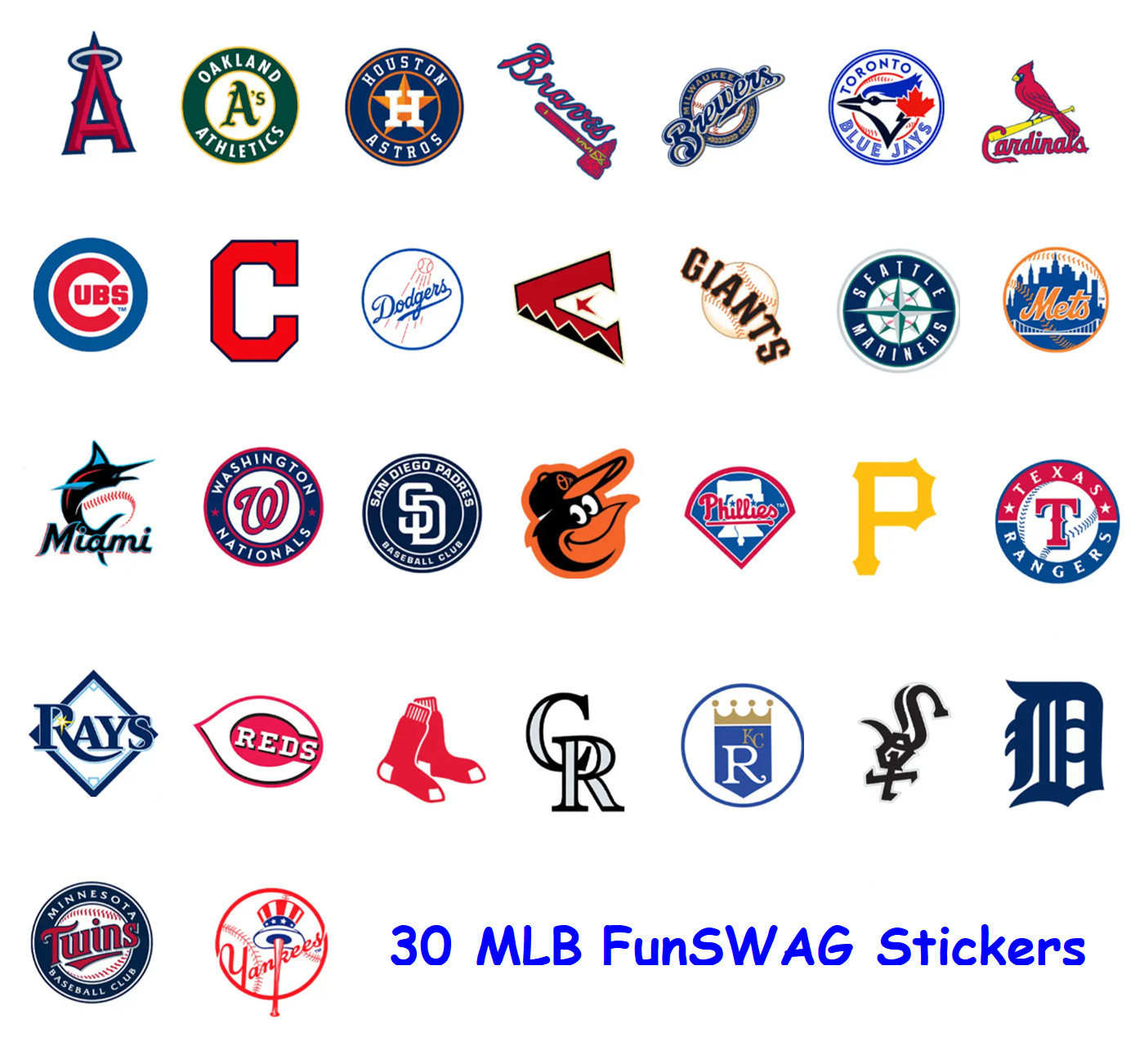 MLB Logo 30 Pc. Sticker Set. All Teams. FAST/FREE Shipping. Walls, Mirrors, Mugs