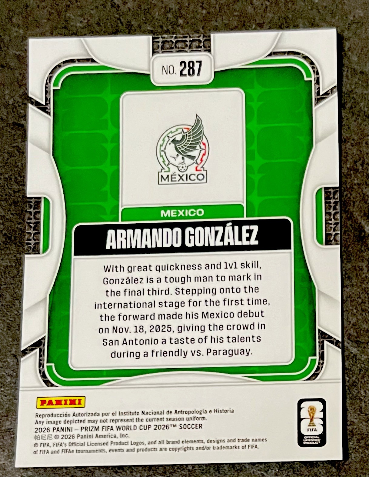 2026 Panini Prizm FIFA World Cup #287 Armando Gonzalez RC Mexico💥