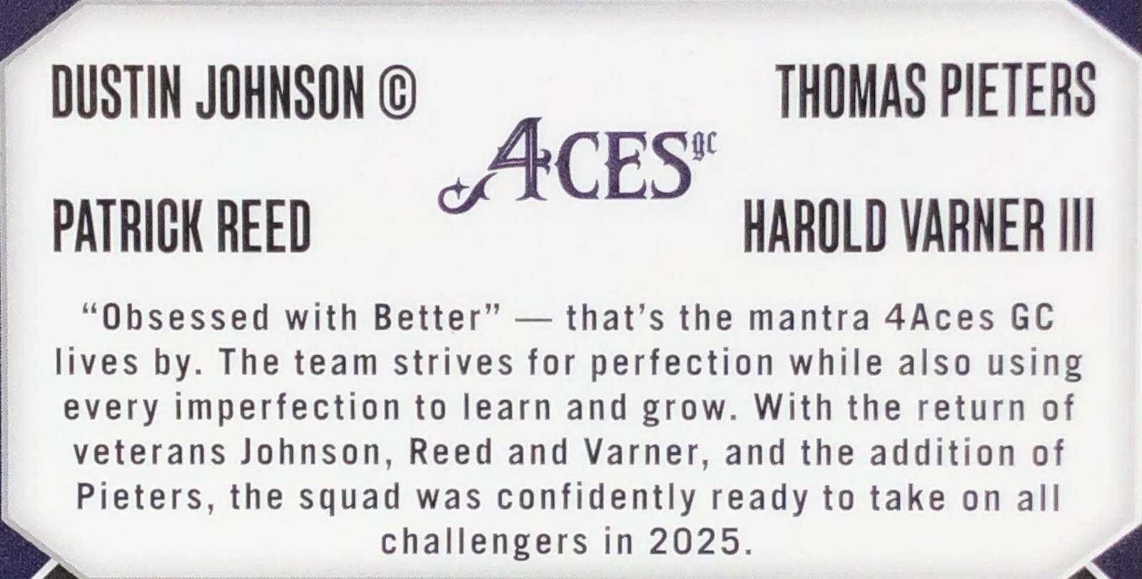 2025 Prizm LIV Golf 4ACES GC /36 DUSTIN JOHNSON, REED, PIETERS, VARNER III #55
