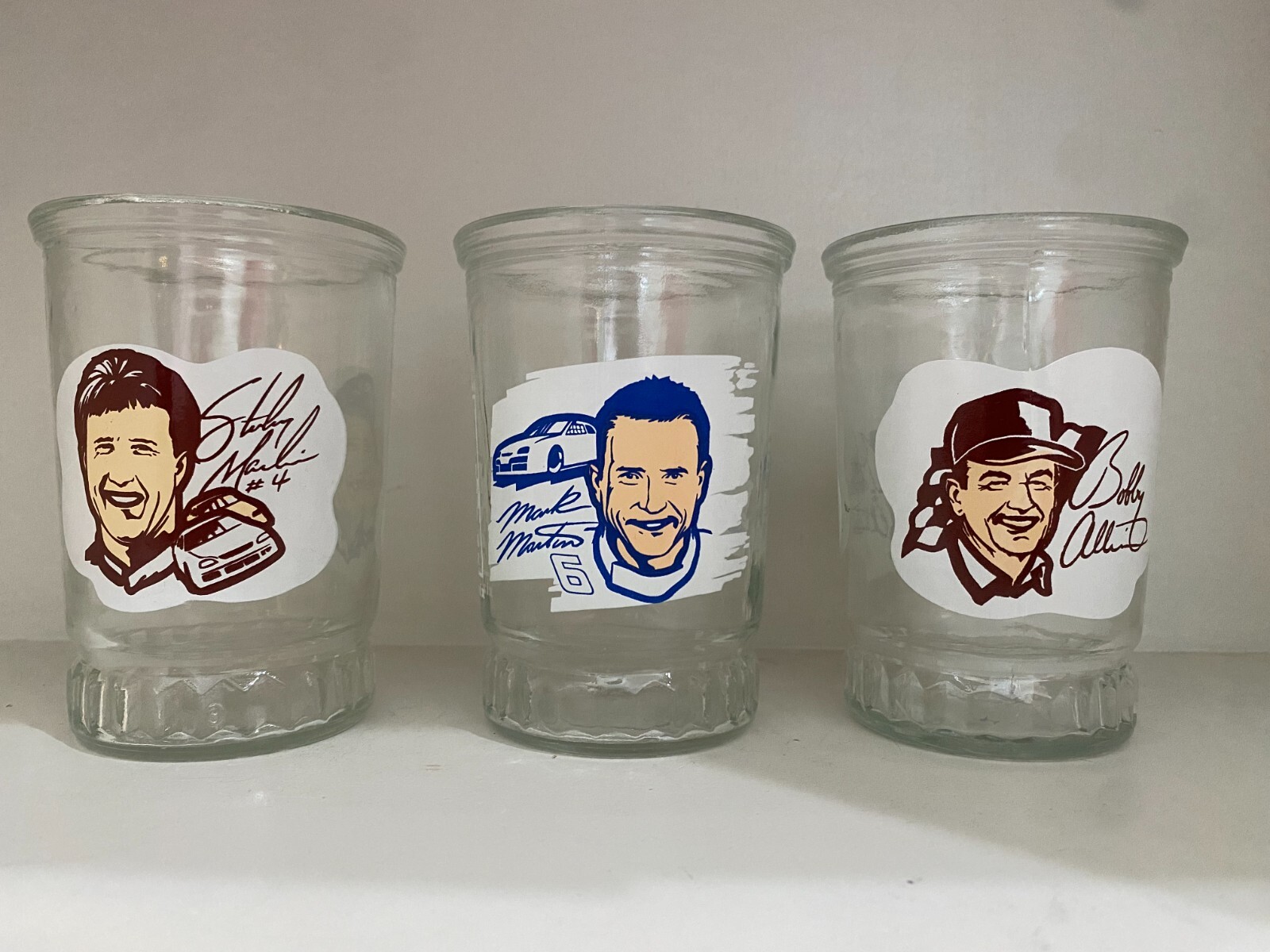 3 BAMA Nascar Drivers Series Jelly Glasses Marlin Martin Allison