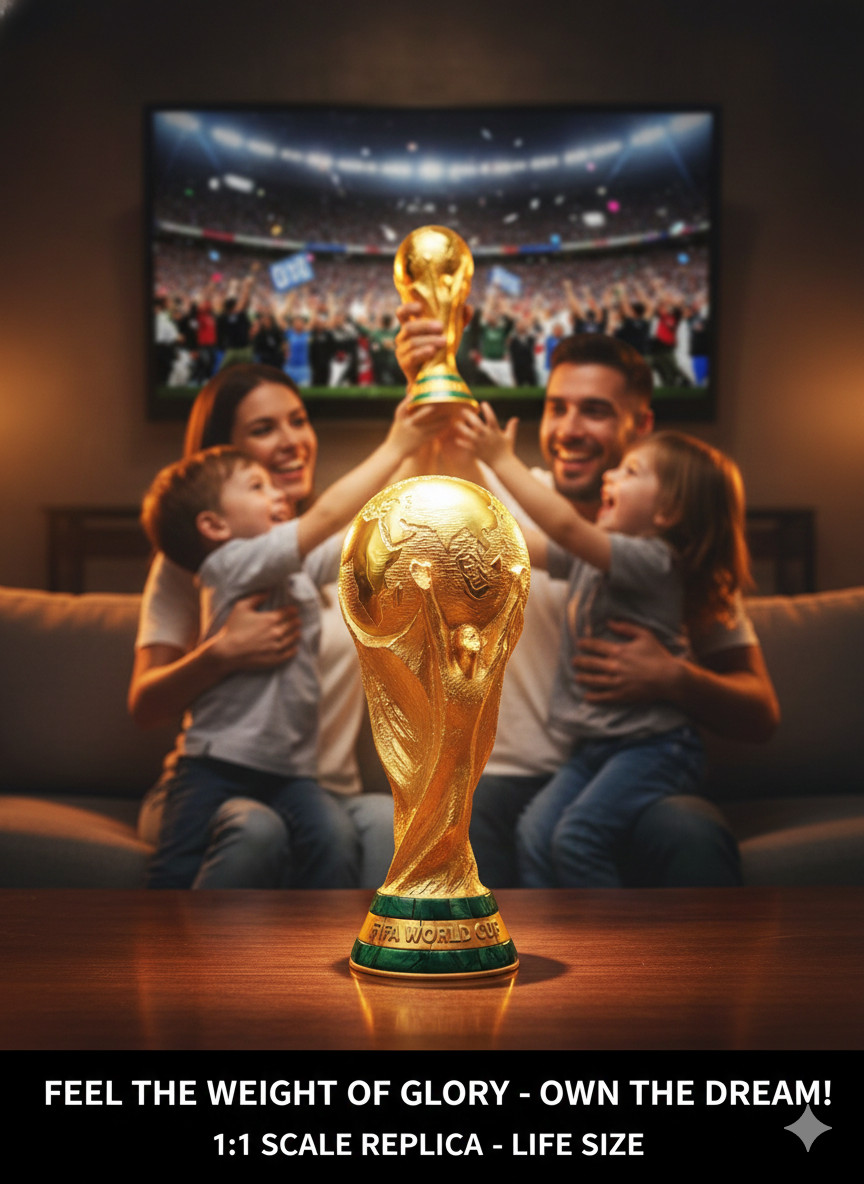 Life-Size FIFA World Cup Trophy Replica – 1:1 Scale Gold Edition – 14.5″ Full Si
