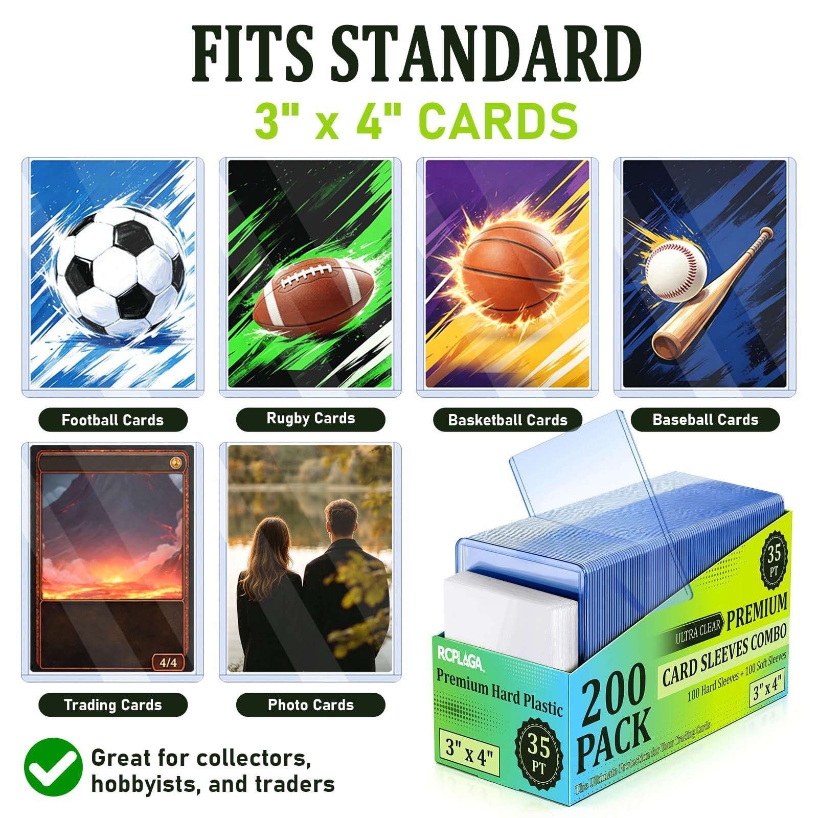 1000 Pack Card Sleeves 3″x4″ Hard Plastic Protectors for Trading Sports Cards