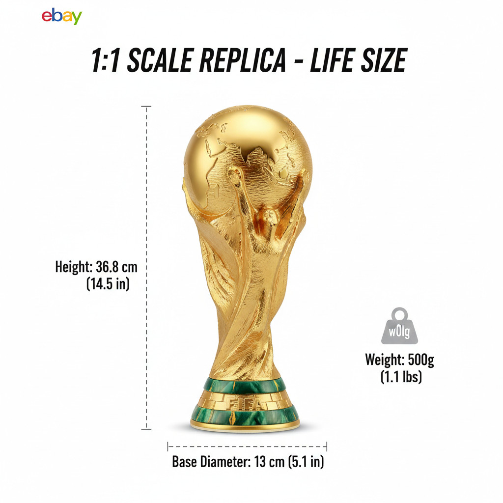 Life-Size FIFA World Cup Trophy Replica – 1:1 Scale Gold Edition – 14.5″ Full Si