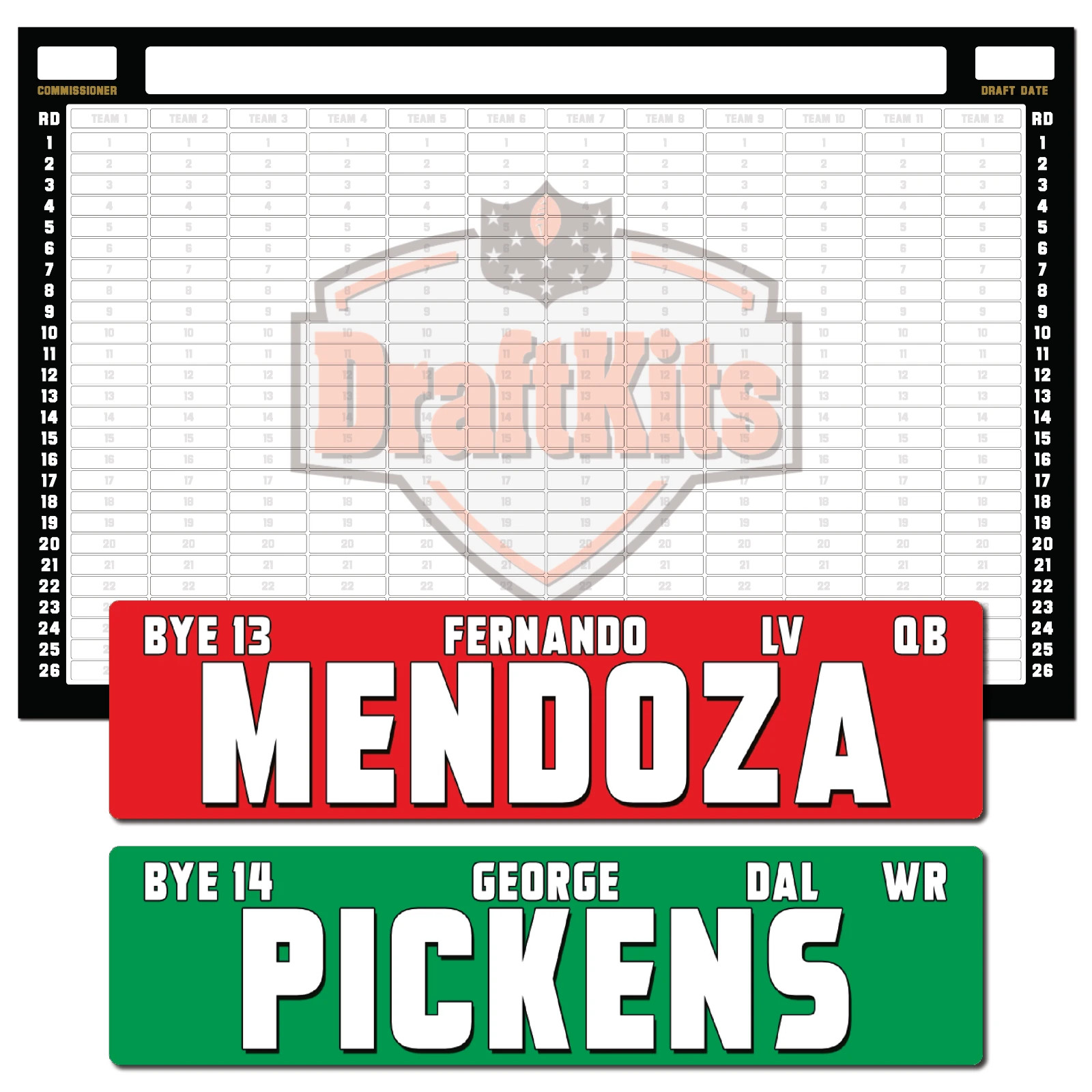 Fantasy Football Draft Board Kit – NEW for 2026 – LARGE Player Stickers & Board