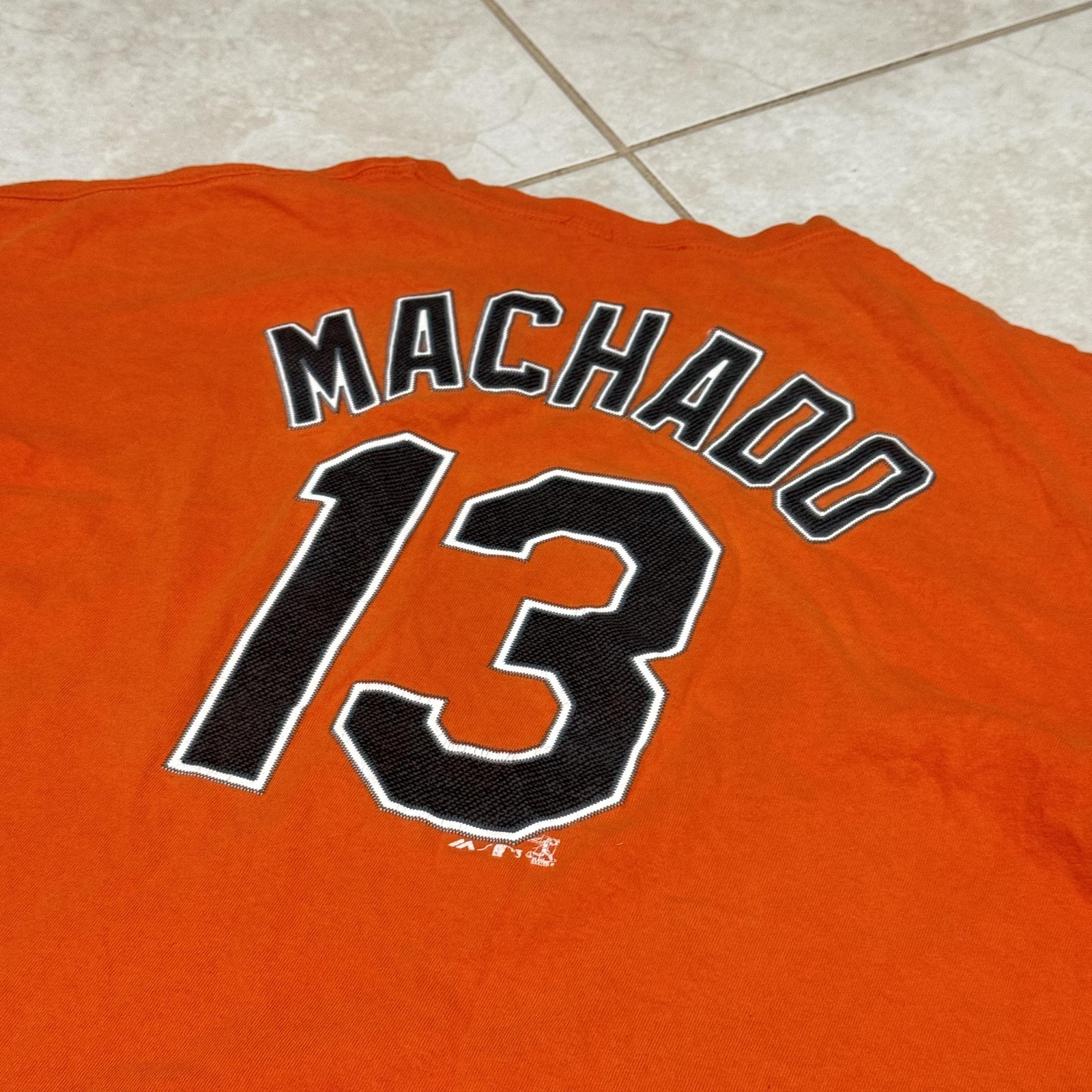 Baltimore Orioles Shirt Mens Orange MLB Baseball Machado 13 Player Script Tee