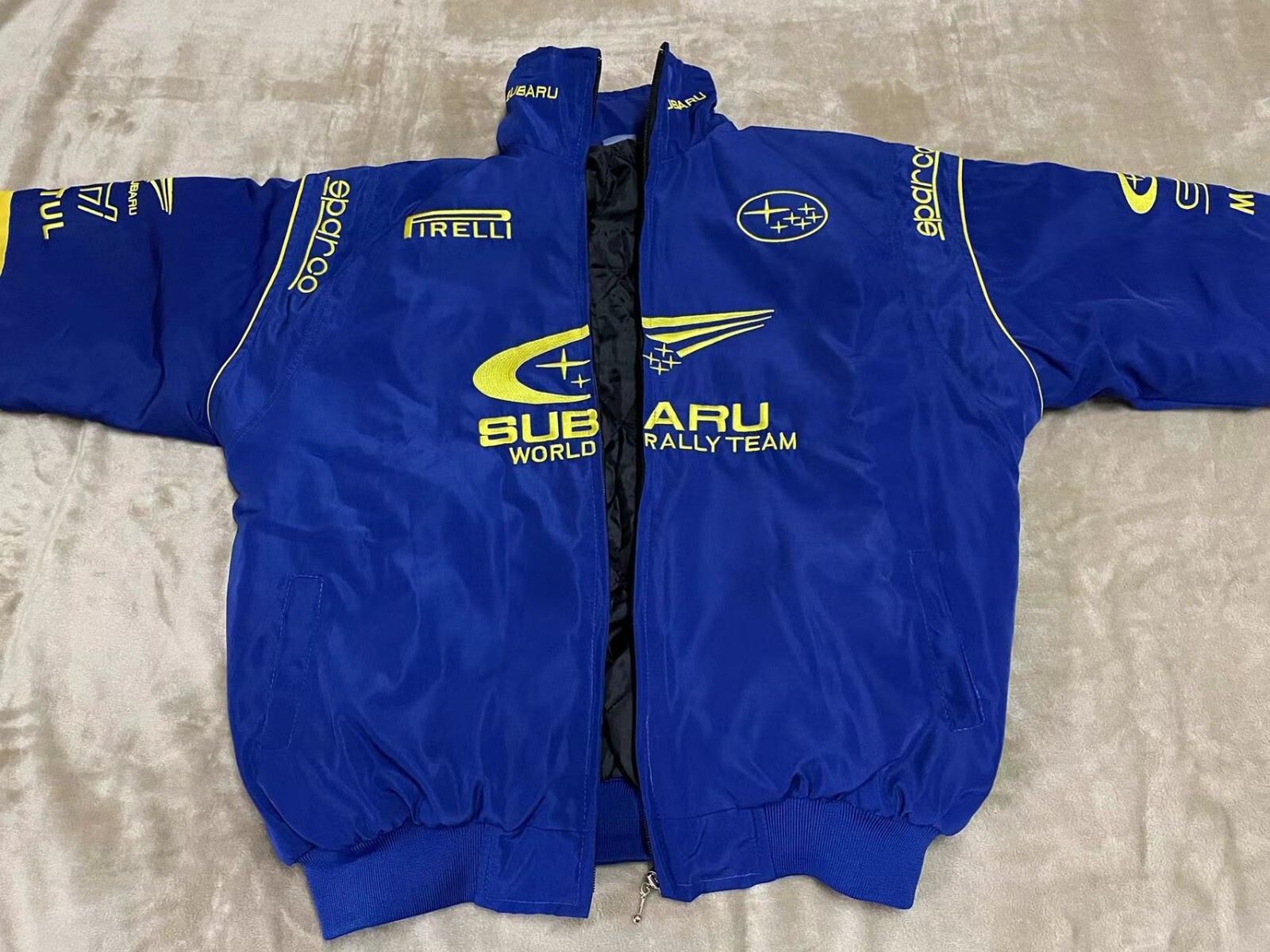 Unisex Adult Racing Blue Jacket Embroidered Patches Cotton Padded Subaru M-2XL