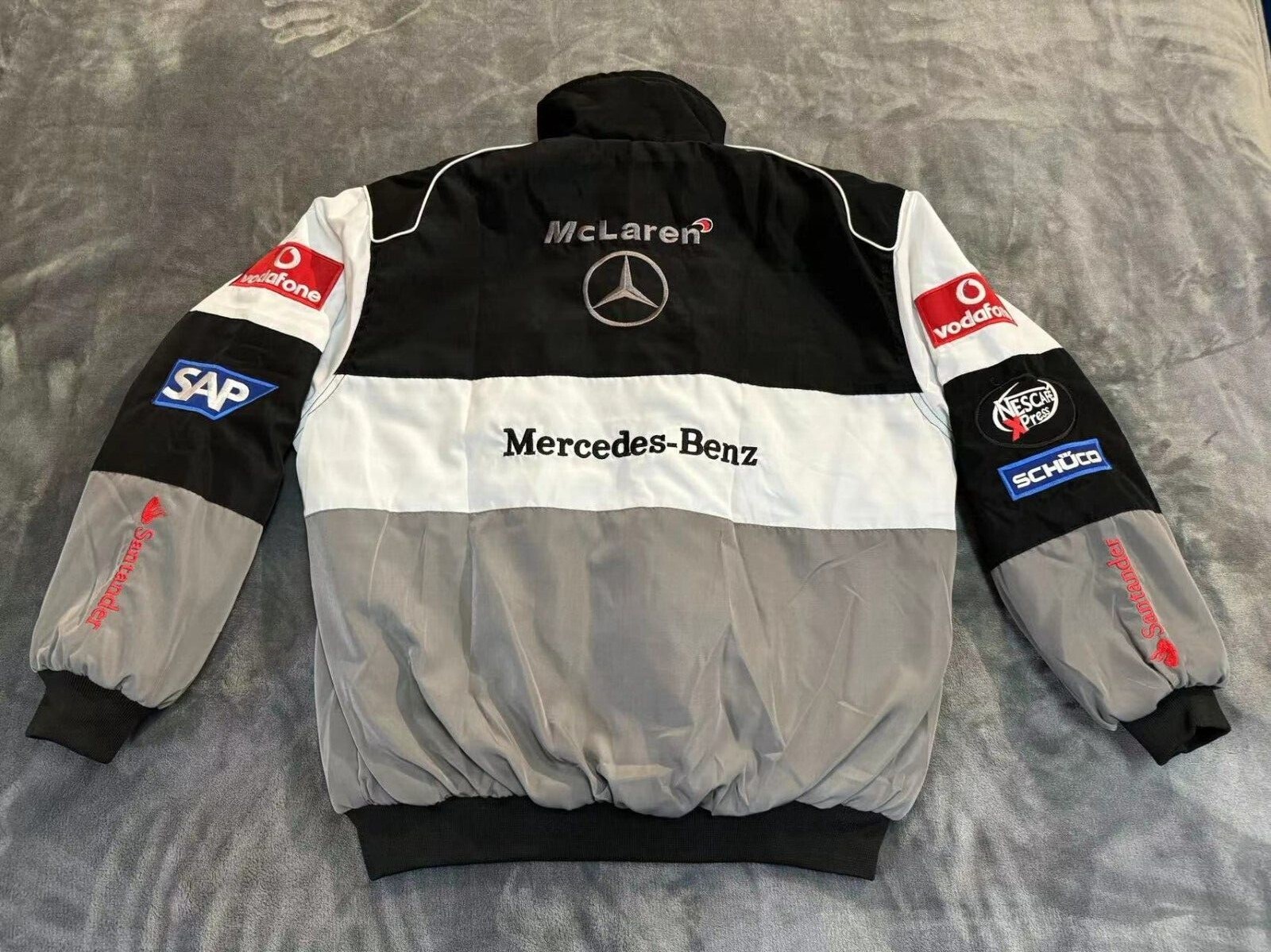 Unisex Adult Benz Jacket Grey Ebroidered Cotton Padded F 1 Racing Jacket