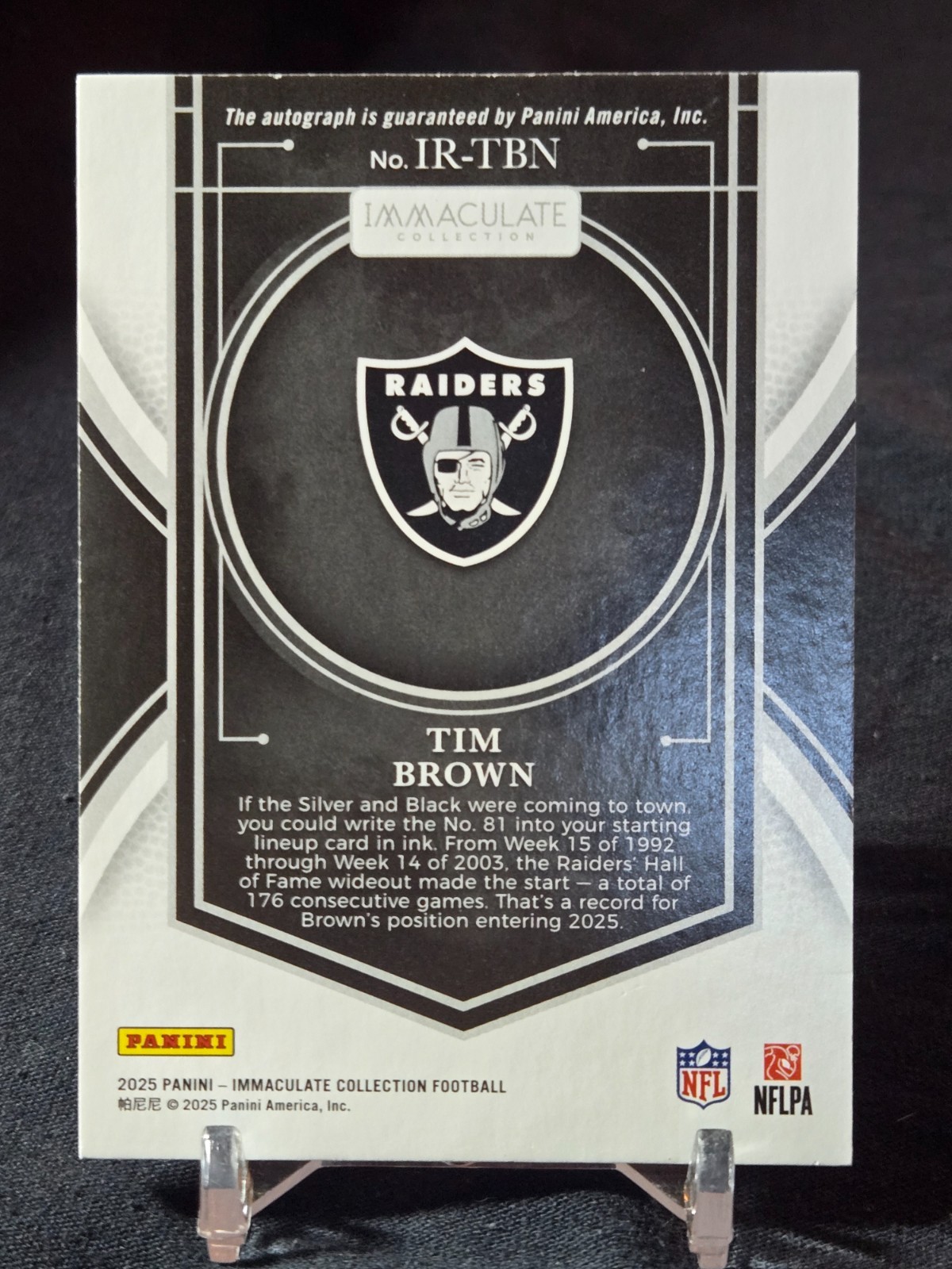 2025 TIM BROWN AUTO /99 IMMACULATE COLLECTION RAIDERS #IR-TBN