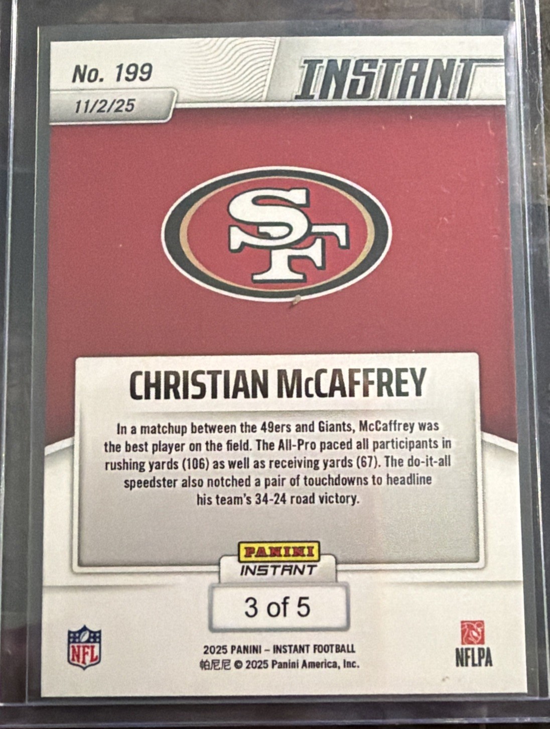 2025 Panini Donruss Christian McCaffrey Instant /5