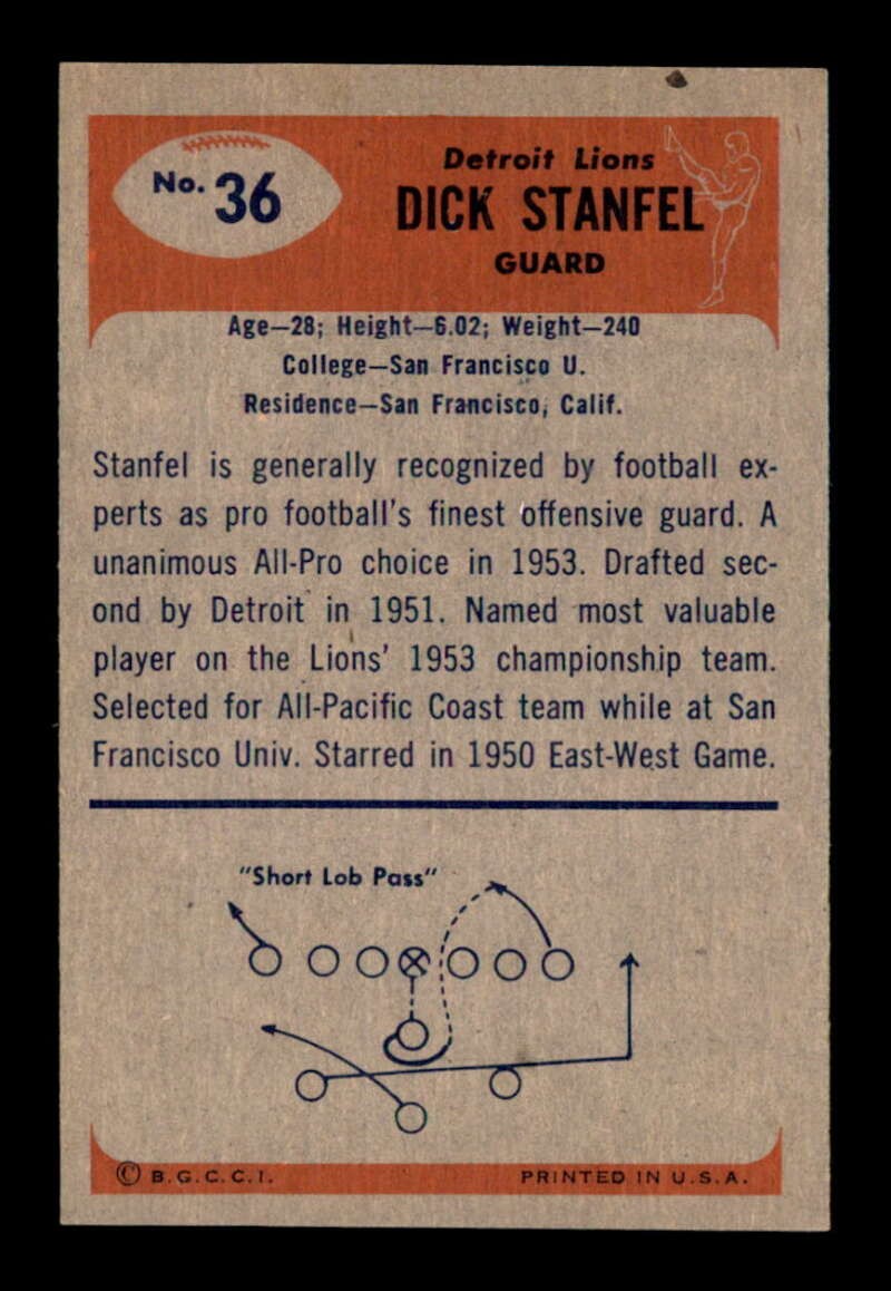 1955 Bowman #36 Dick Stanfel RC EXMT X3253798