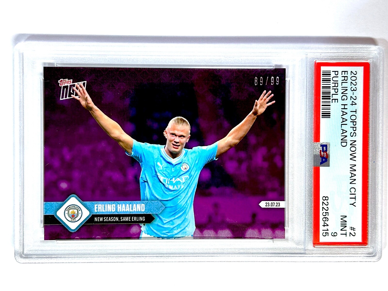 2023-24 Topps Now ERLING HAALAND #2 Manchester City – PURPLE 89/99 – PSA-9