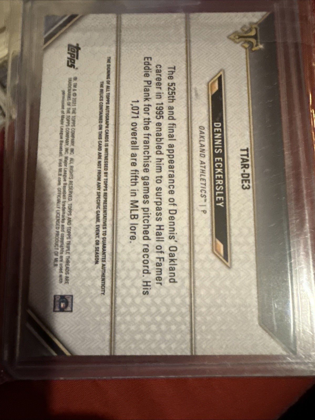 2021 TOPPS TRIPLE THREADS AUTO RELICS DENNIS ECKERSLEY 8/27
