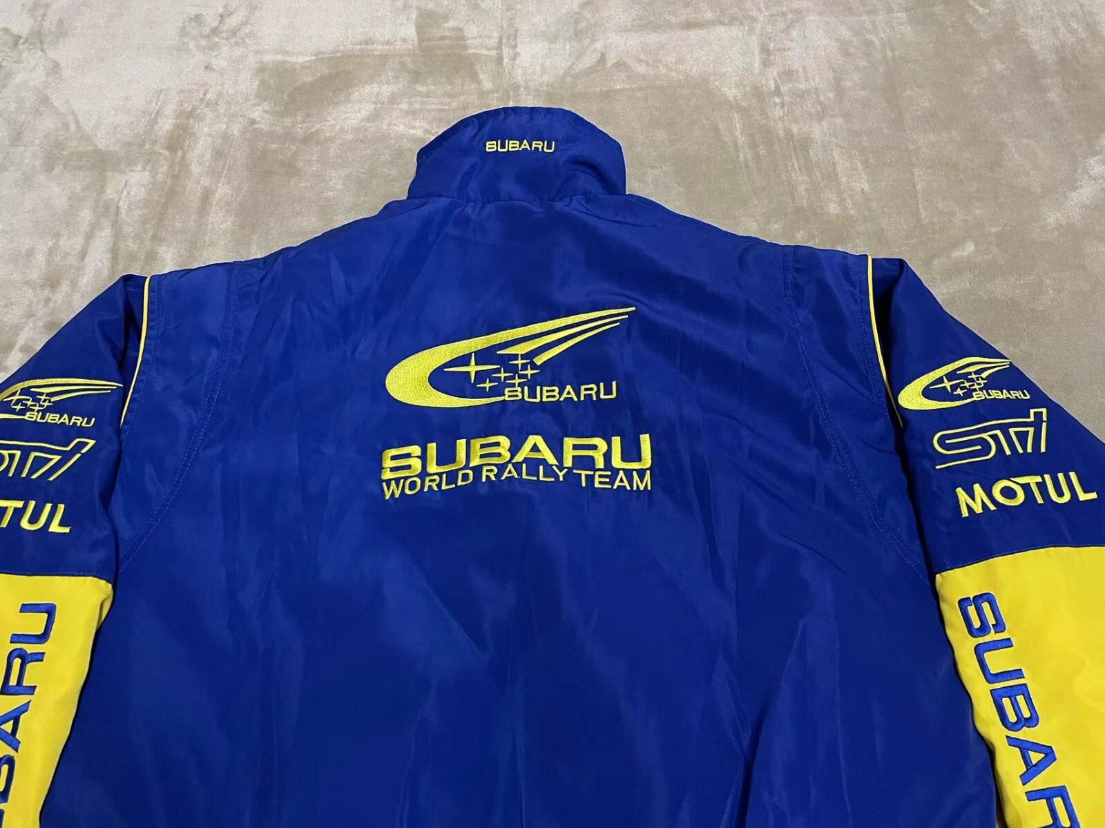 Unisex Adult Racing Blue Jacket Embroidered Patches Cotton Padded Subaru M-2XL