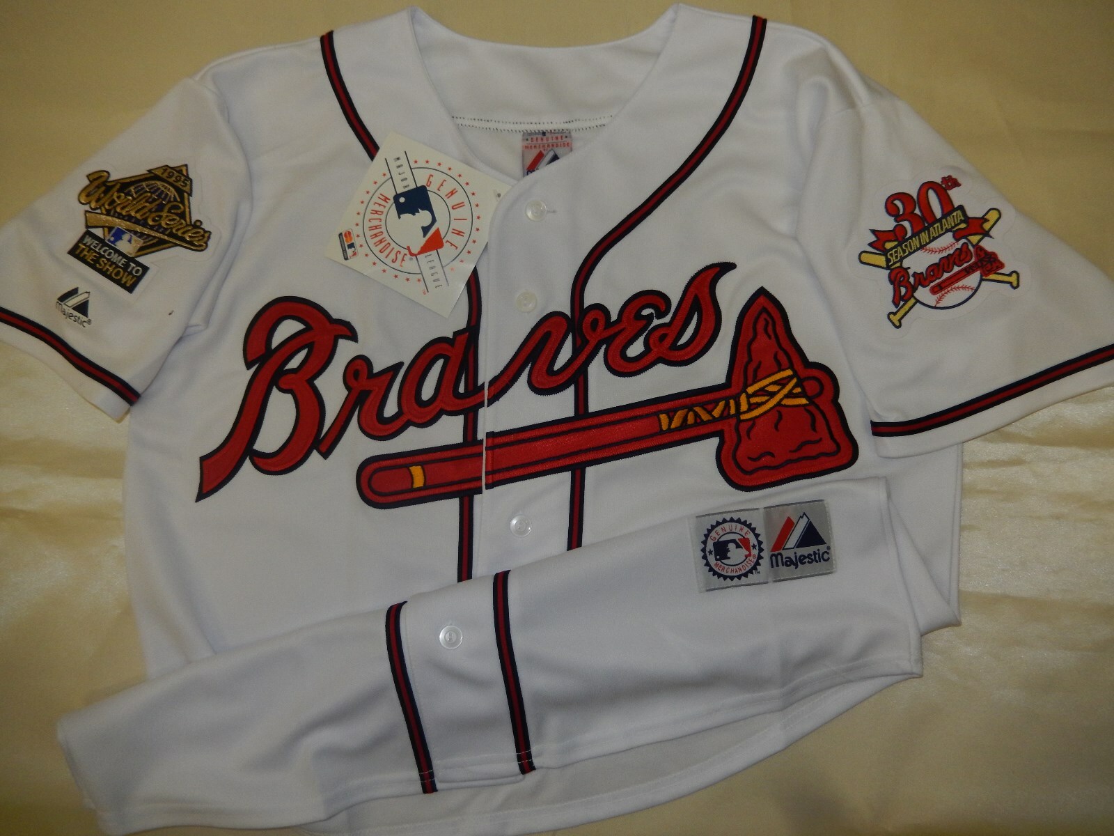 Majestic 1995 Atlanta Braves CHIPPER JONES World Series Baseball JERSEY WHT GRAY