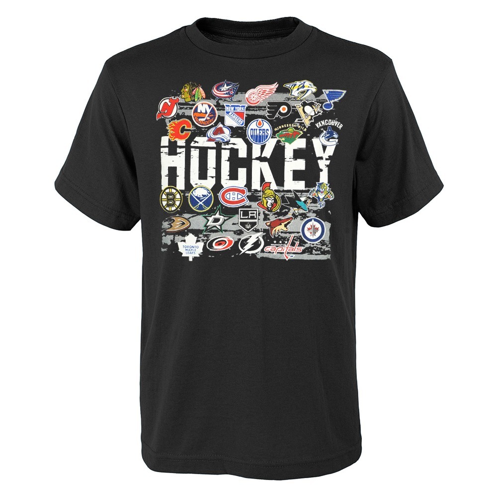 NHL Reebok “Hockey Collage” All Teams Logo YOUTH (Black) T-Shirt