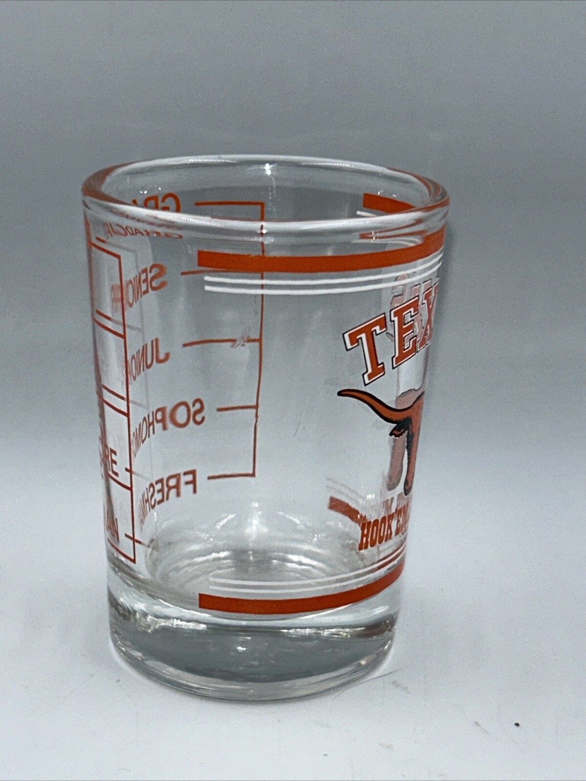 Texas Long Horns -Hook ‘Em Horns 3 Oz Shot Glass With Class Rankings
