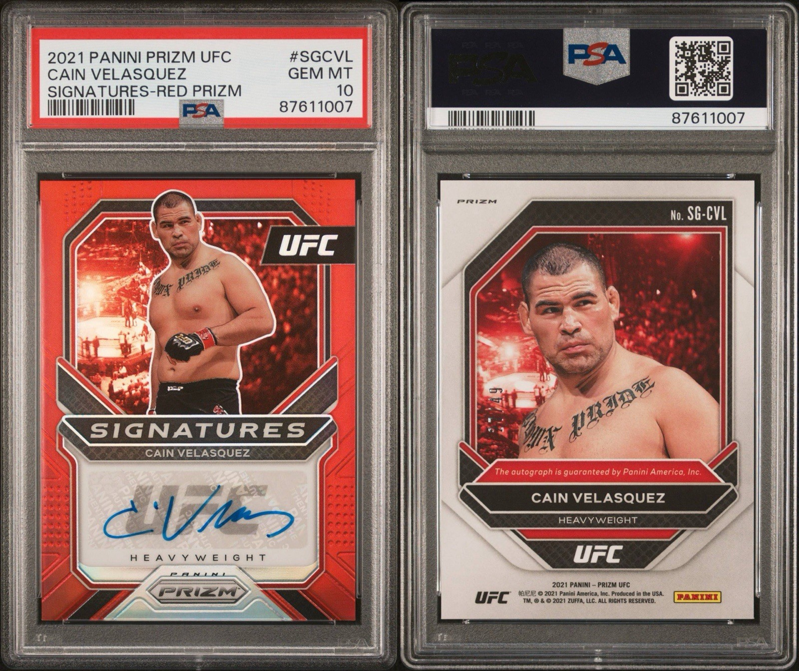 2021 Panini Prizm UFC Cain Velasquez Signatures Red Prizm /49 PSA 10