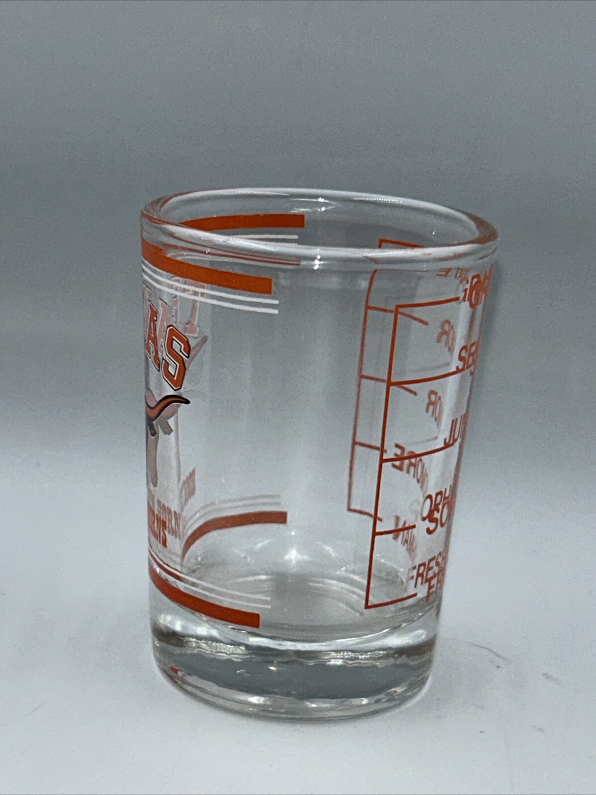 Texas Long Horns -Hook ‘Em Horns 3 Oz Shot Glass With Class Rankings