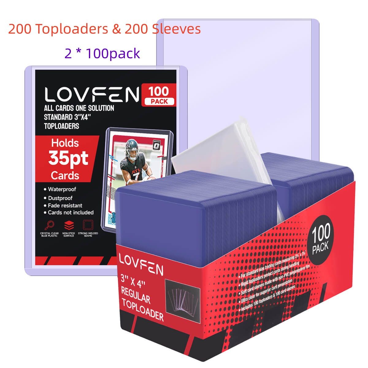 200ct 3×4 Toploaders & 200x Sleeves For Standard 35pt Trading Cards (2* 100pack)