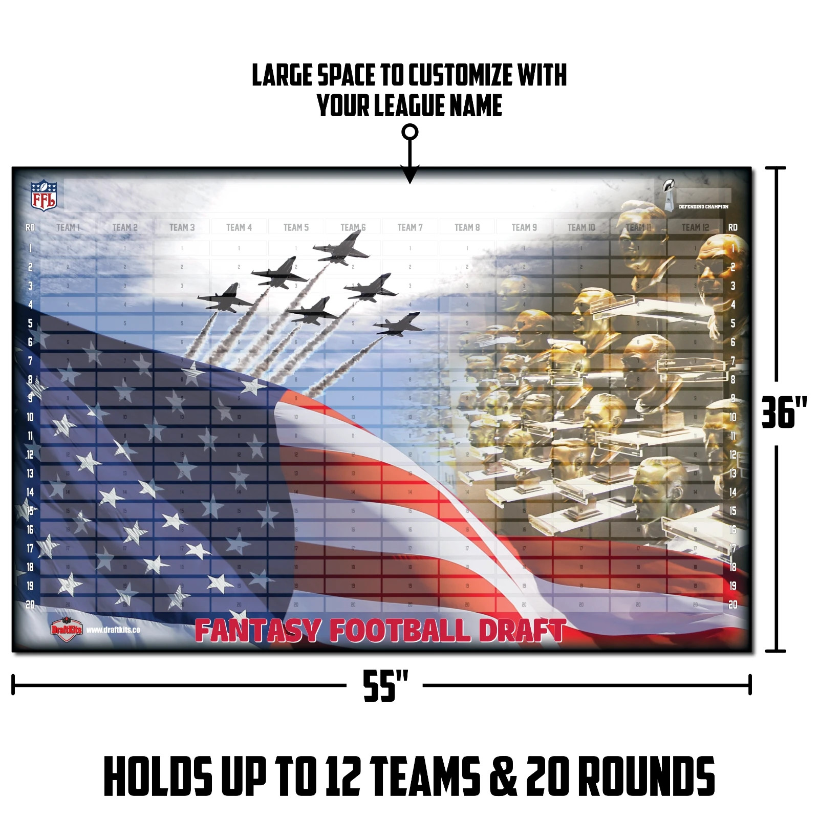 Fantasy Football Draft Board Kit – NEW for 2026 – LARGE Player Stickers & Board