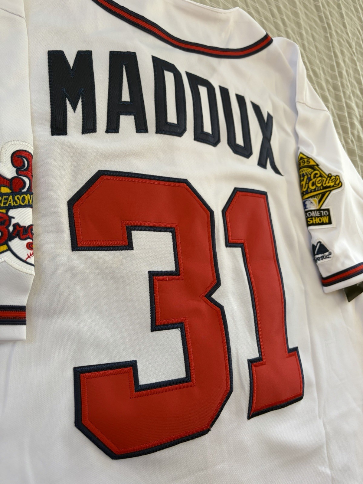 NWT Greg Maddux Atlanta Braves 1995 World Series Home White Jersey Men’s