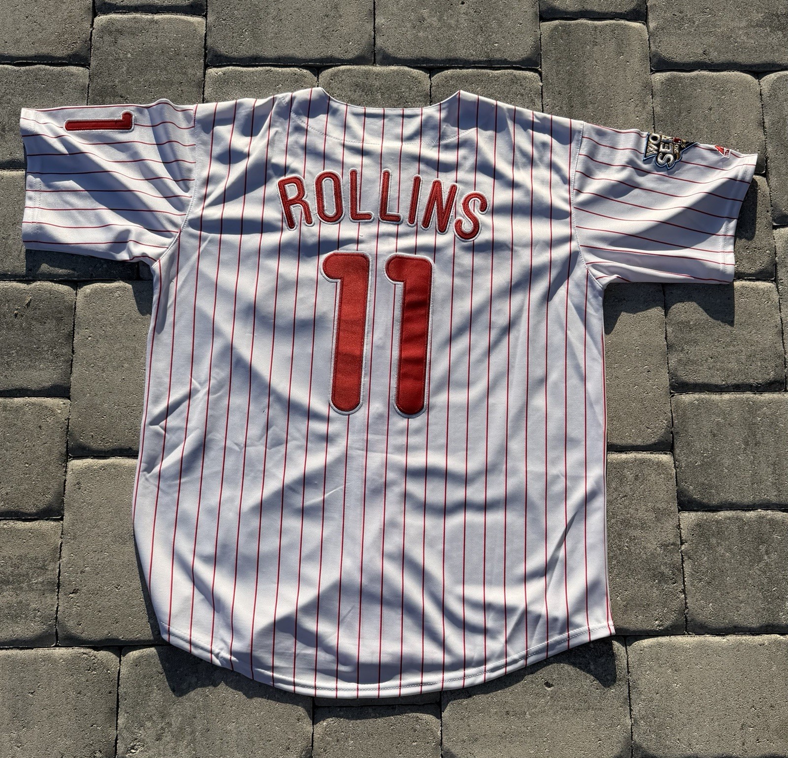 Phillies Jimmy Rollins Large Jersey 2009 World Series Patch And HK Patch