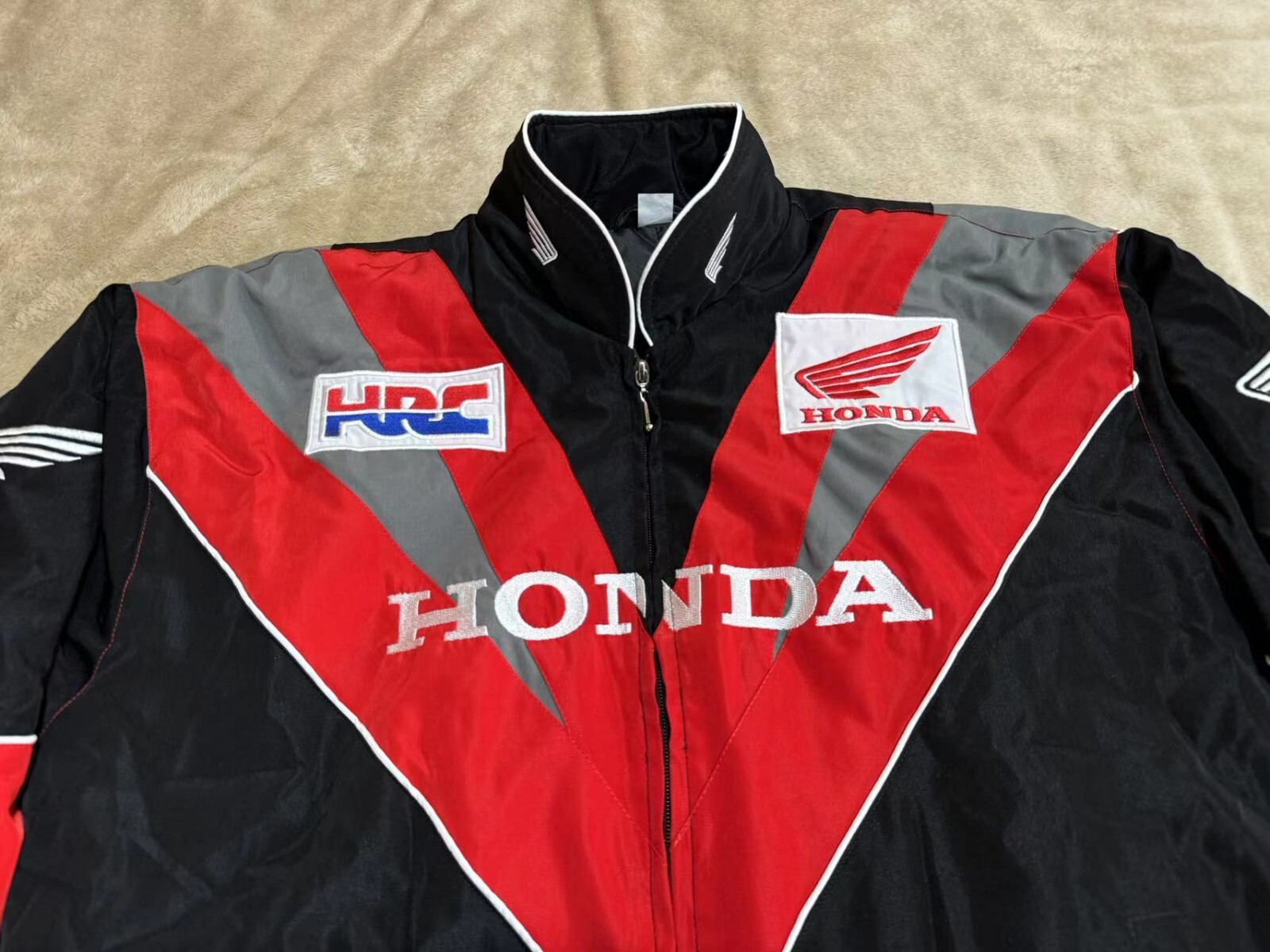 Unisex Adult Racing Red Jacket Embroidered Patches Cotton Padded Honda M-2XL