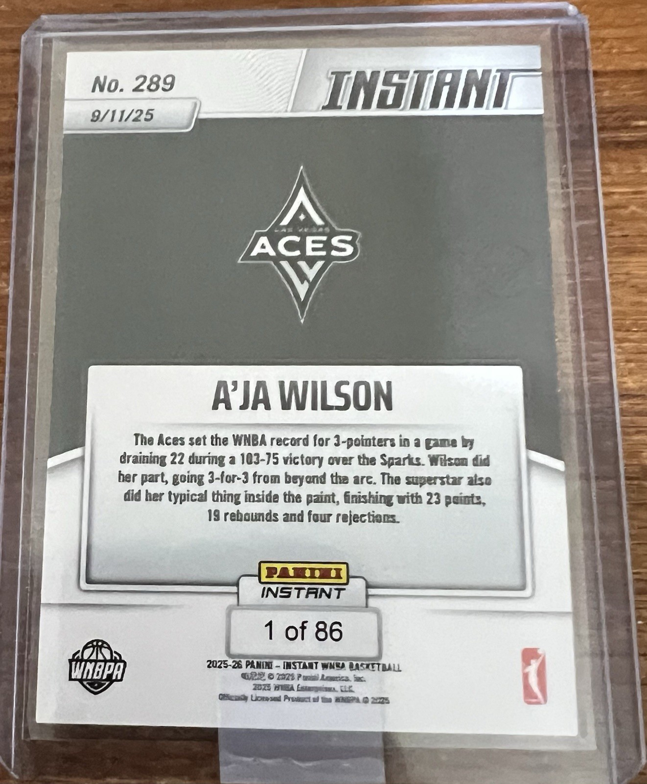 2025 Panini Instant WNBA #289 A’ja Wilson Las Vegas Aces PRESALE