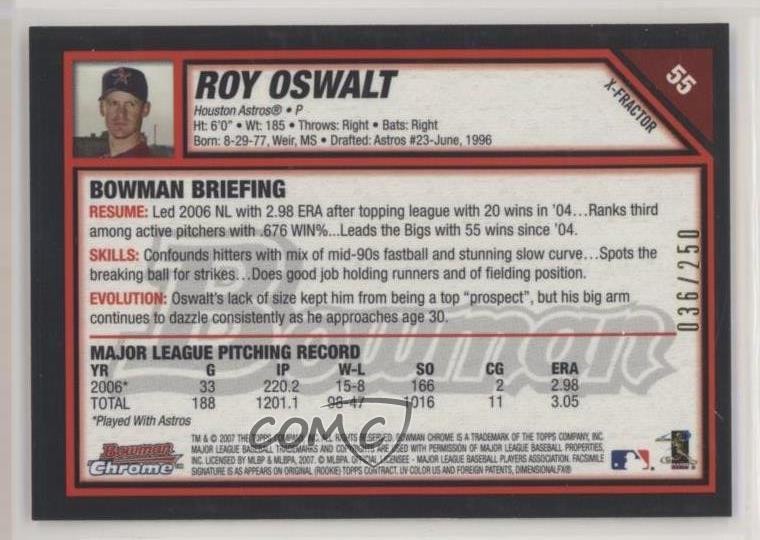 2007 Bowman Chrome X-Fractor 36/250 Roy Oswalt #55 6m1
