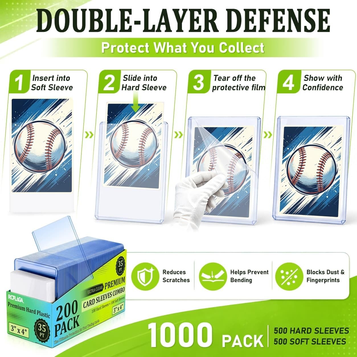 1000 Pack Card Sleeves 3″x4″ Hard Plastic Protectors for Trading Sports Cards