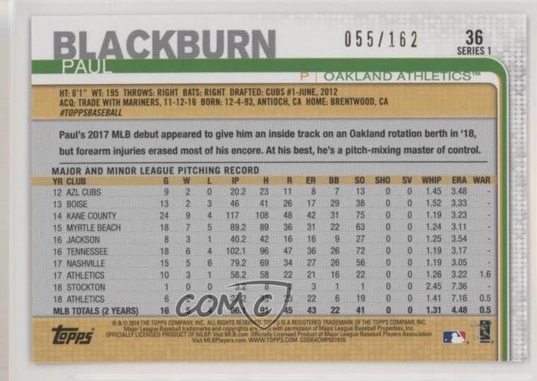2019 Topps Factory Set Foilboard 55/162 Paul Blackburn #36 0x1
