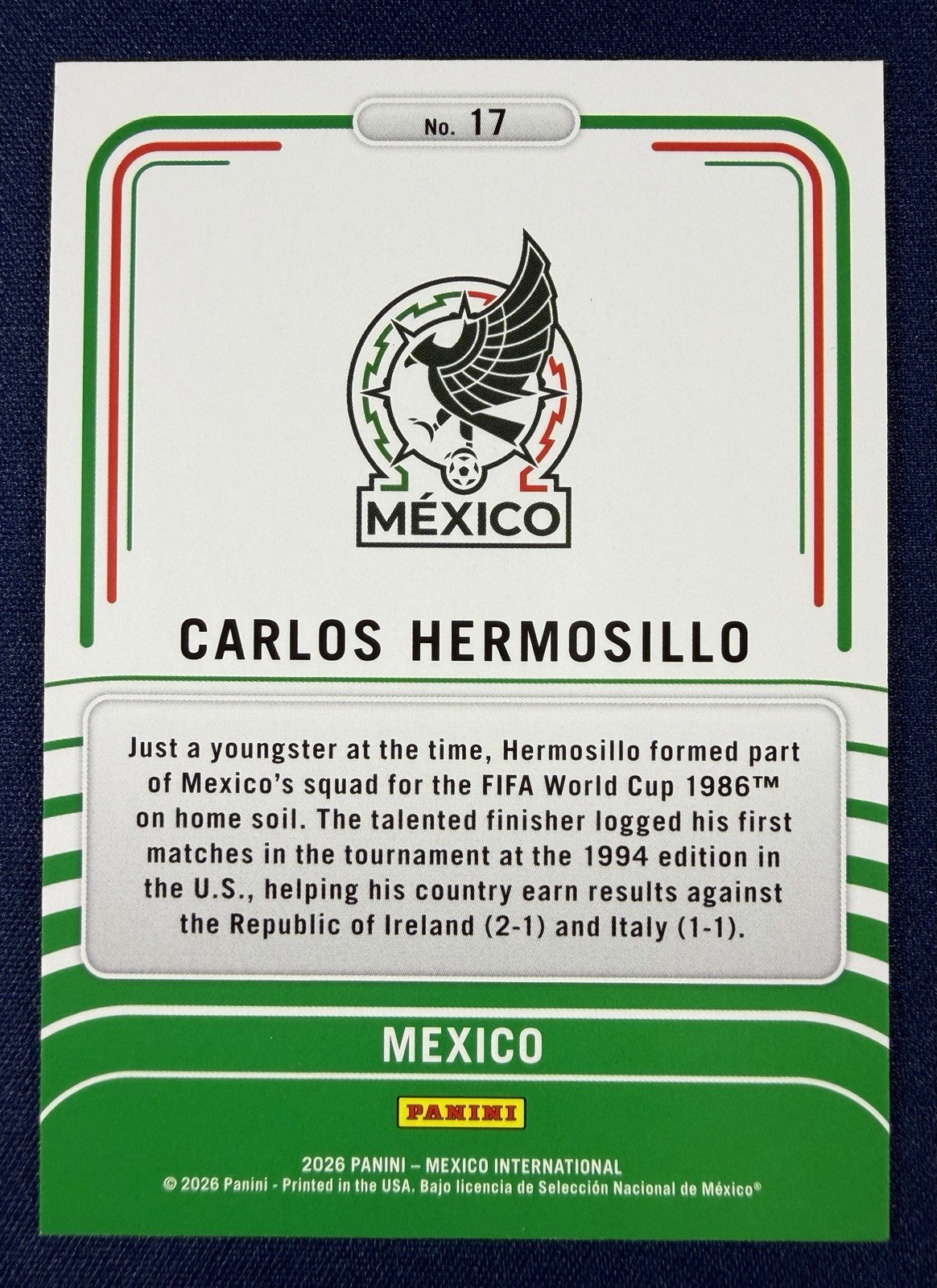 2026 Panini Mexico INTL Limitless Carlos Hermosillo Purple 26/90 No. 17