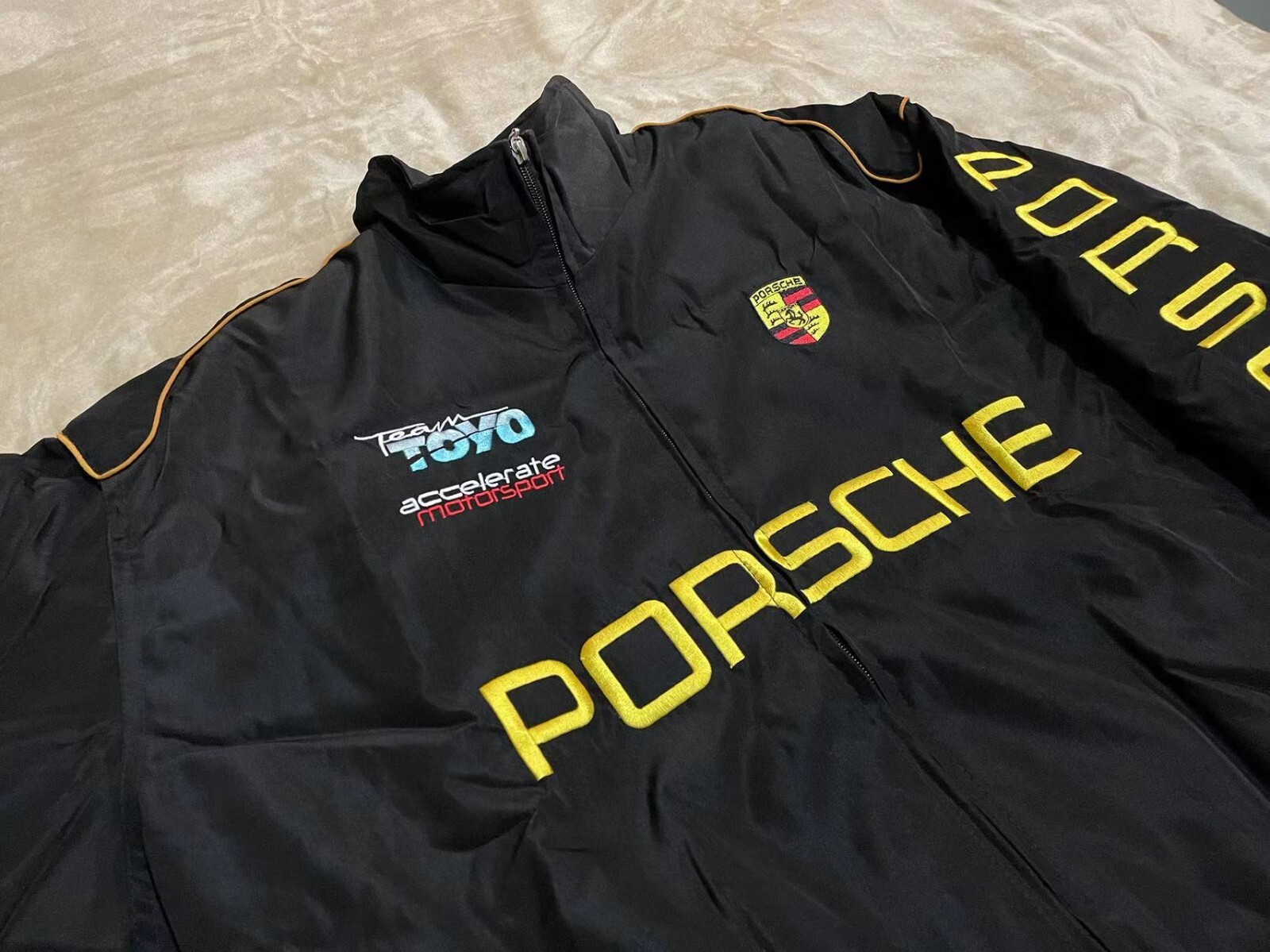 Unisex Adult Racing Black Jacket Embroidered Patches Cotton Padded Porsche M-2XL