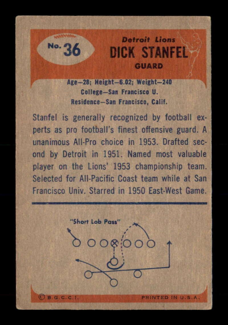 1955 Bowman #36 Dick Stanfel RC VGEX X2892644