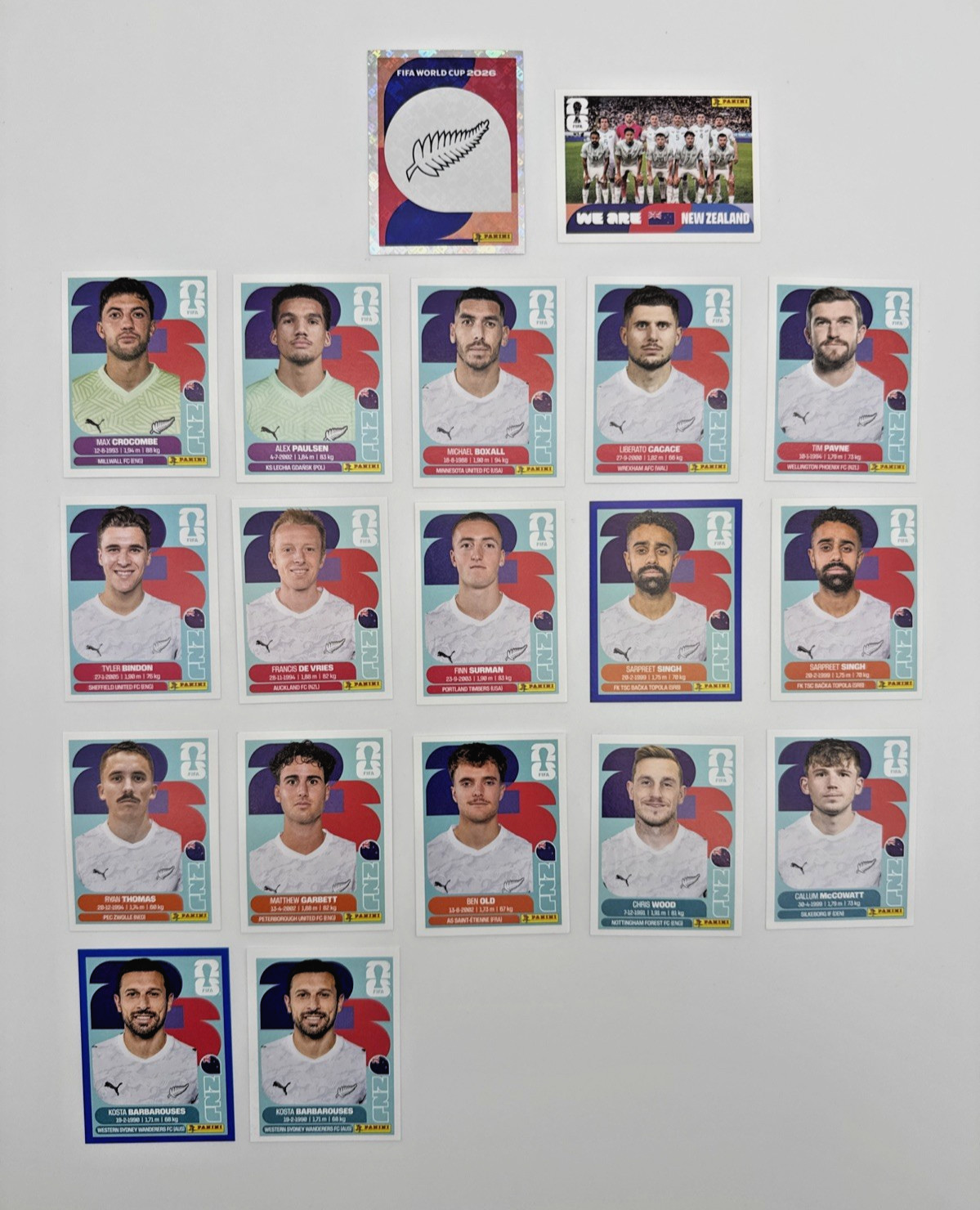 2026 100% Authentic Panini FIFA World Cup New Zealand Stickers Team — You Pick