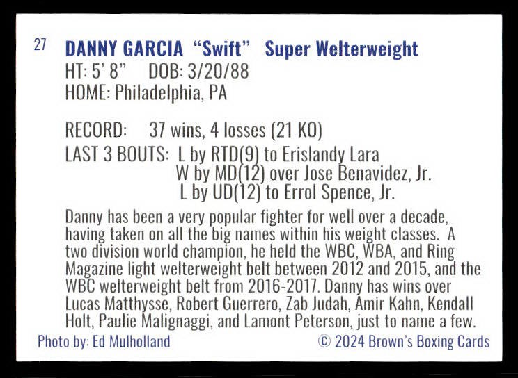 Danny Garcia 2024 Brown’s Boxing #27 ESE QTY